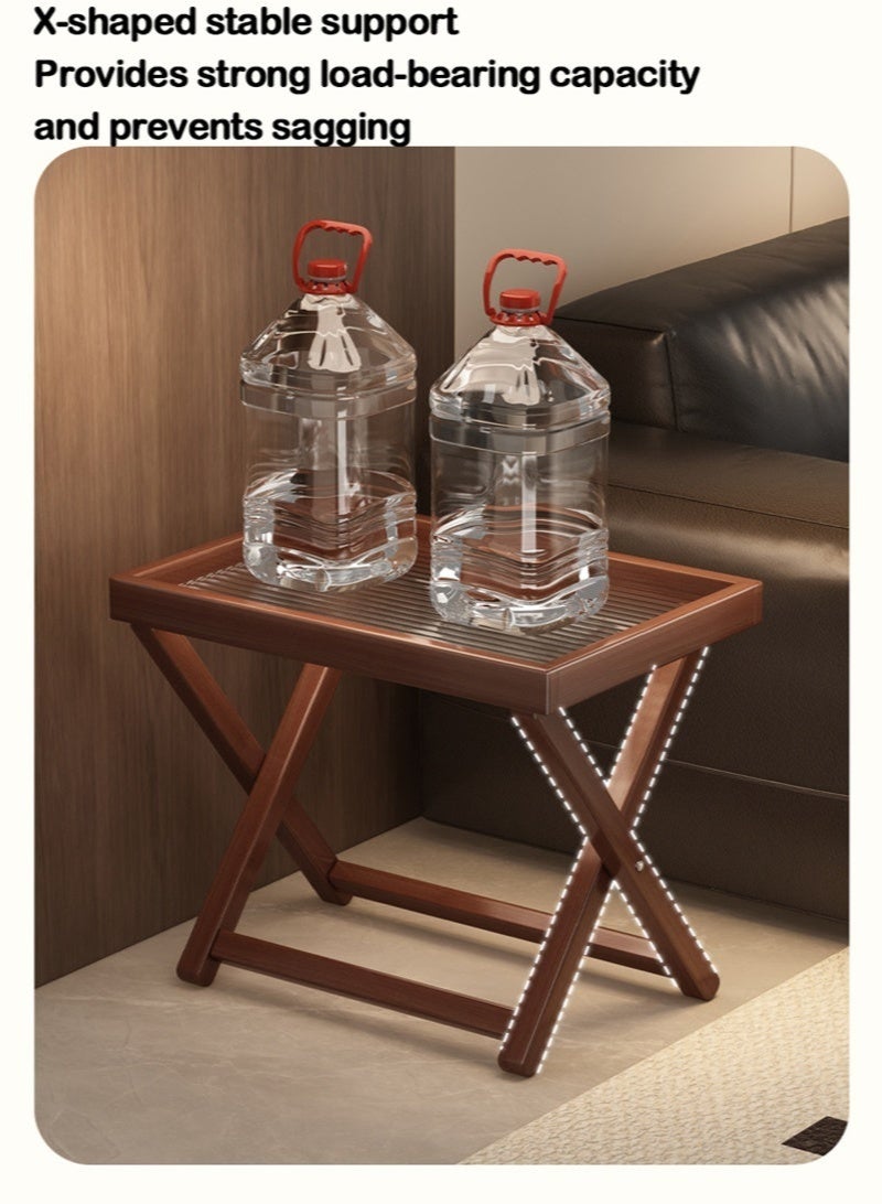 WALALLA Detachable Fluted Glass Table Bamboo Wood and Fluted Glass Storage Tray Foldable X-Shaped Side Table Magazine Table Square Side Table End Tables for Bedroom Livingroom Balcony - Image 5